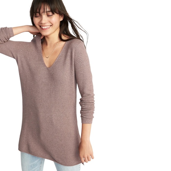 Old Navy Mauve Knitted Texture V-Neck Ribbed Tunic Sweater - Picture 7 of 8